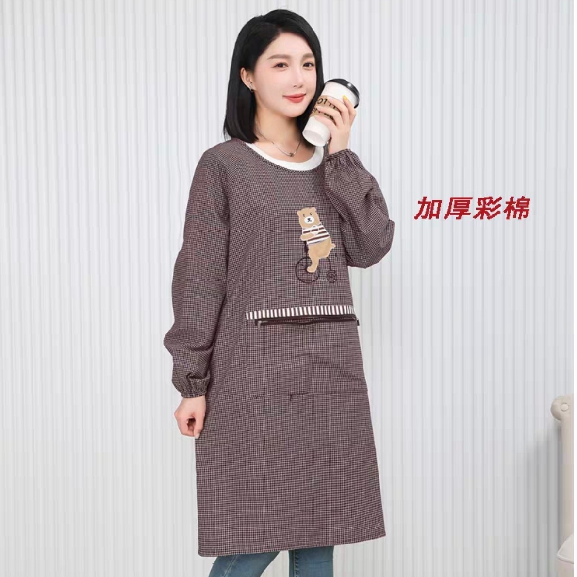 实体货加厚彩棉罩衣高密度不易缩水反穿衣拉链大口袋亲肤透气耐用