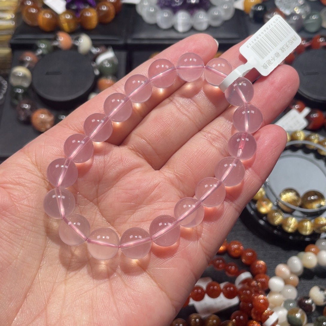 手链水晶未镶嵌粉水晶10.5mm左右