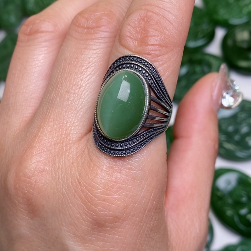 【闪购商品】和田玉（碧玉）银S925镶嵌戒指