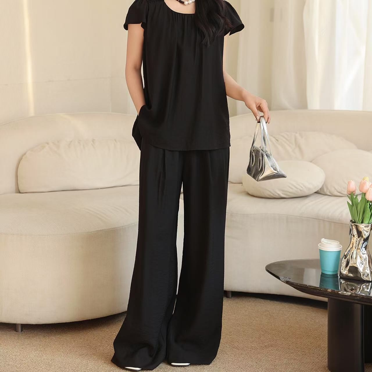 515/8087-1/145 夏薄小衫上衣+韩版气质休闲裤套装