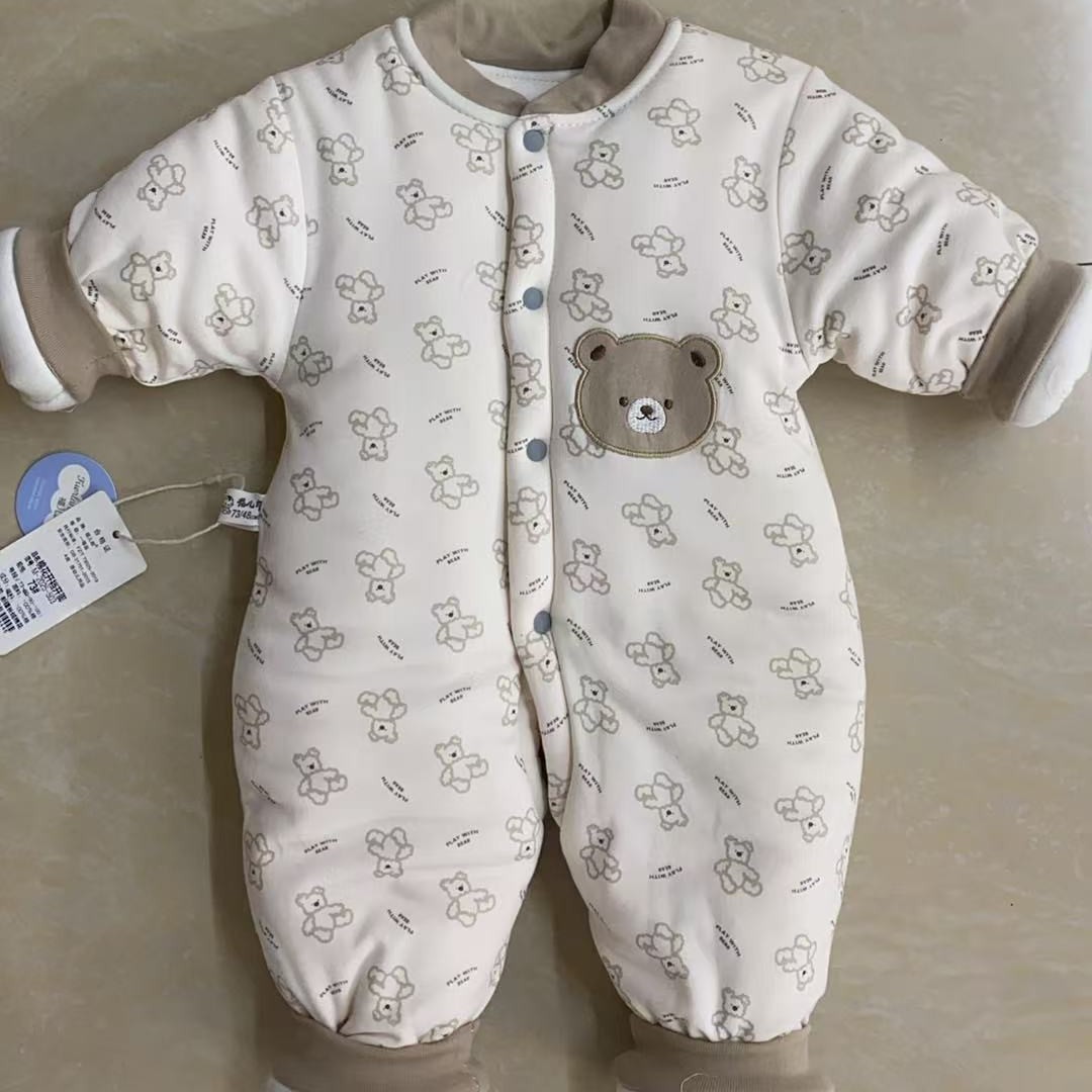 新款400克棉花加加厚开脚连体衣婴儿冬季保暖绅士款机洗爬服哈衣