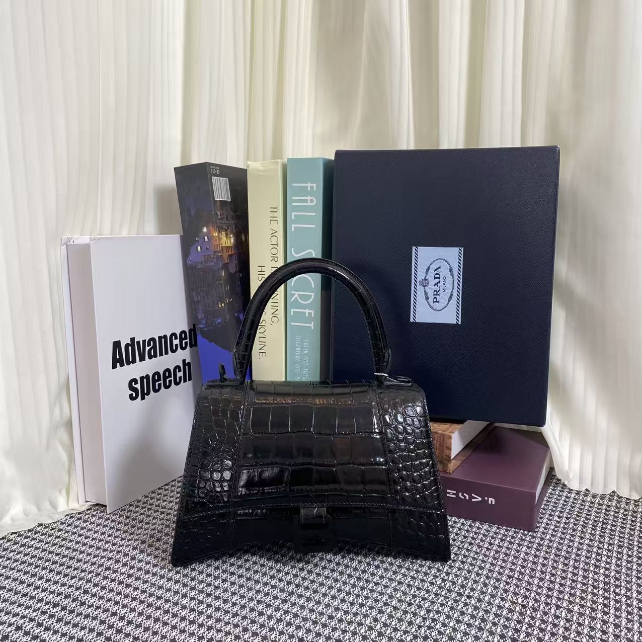 99新 Balenciaga/巴黎世家 经典黑色沙漏包手提包斜挎包