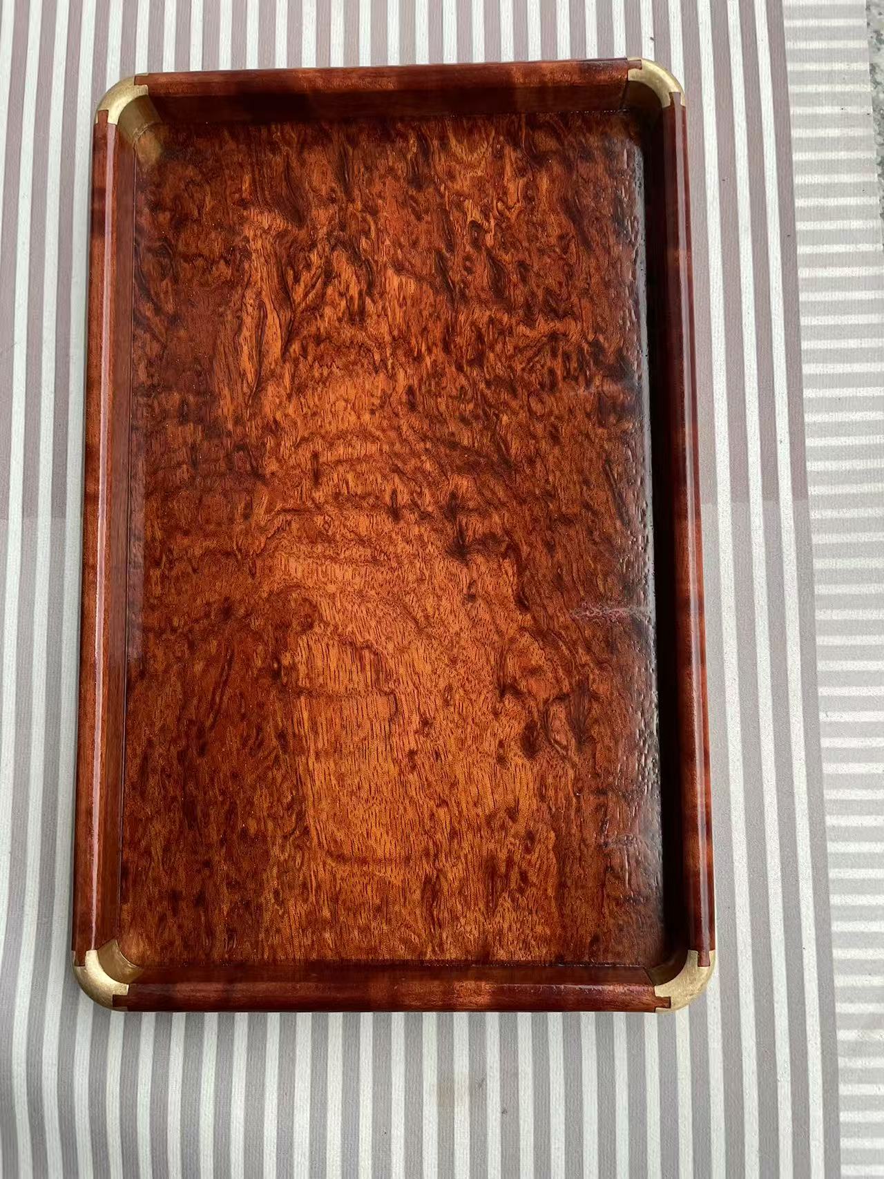 巴西花梨木满花满纹全独板茶盘文玩盘收纳盘34*22*3