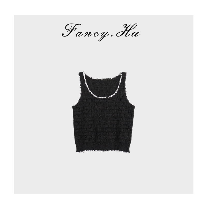 【Fancy.Hu】小香背心 手勾花边U领撞色设计百搭夏季背心FG2601126
