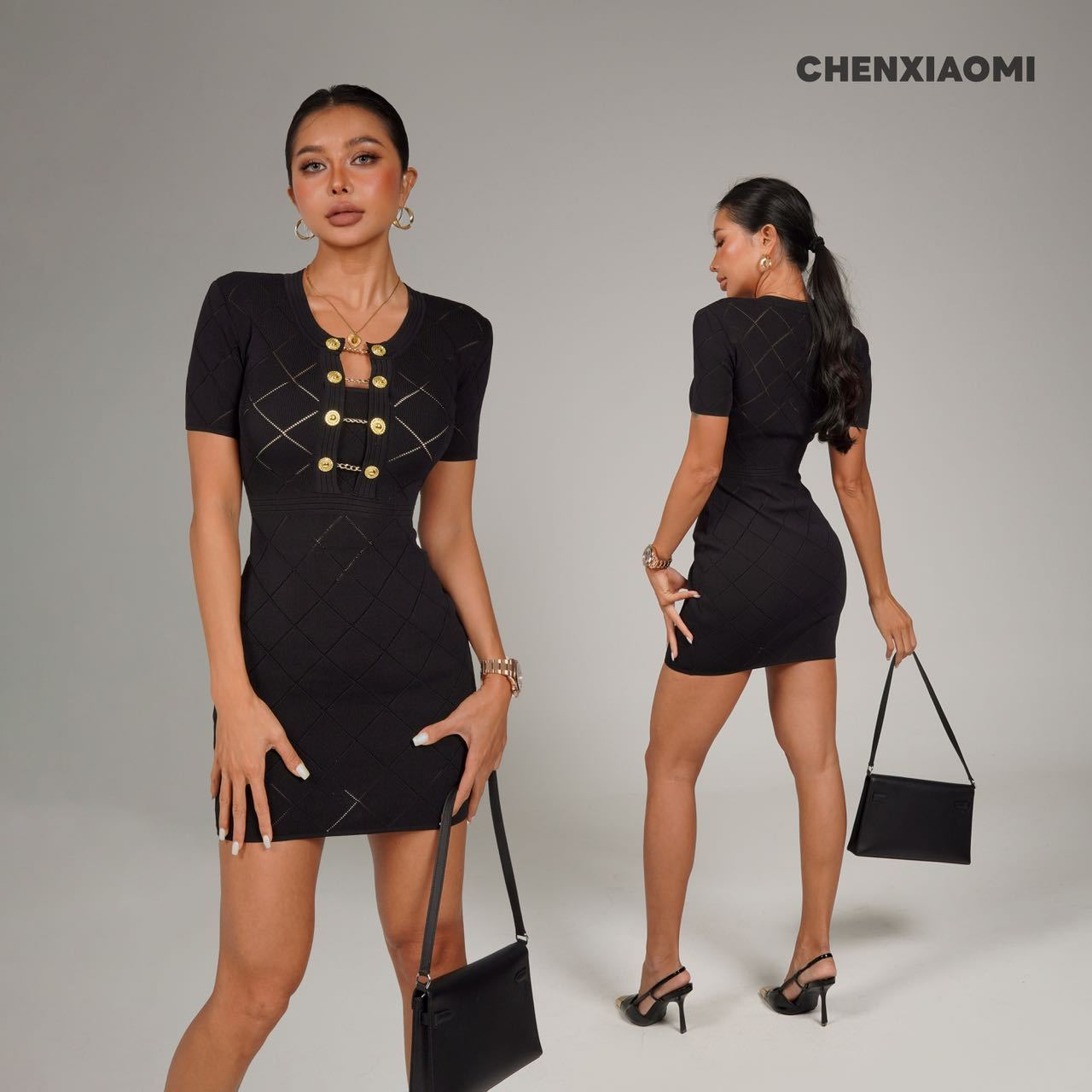 【蜜蜜家】微光萤火欧美辣妹显瘦修身气质优雅连衣裙短裙 25/M092