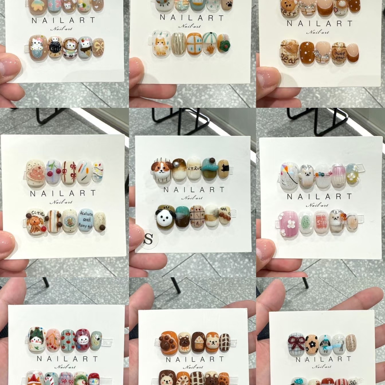 手绘花朵短方圆豆豆甲手工穿戴卡通美甲