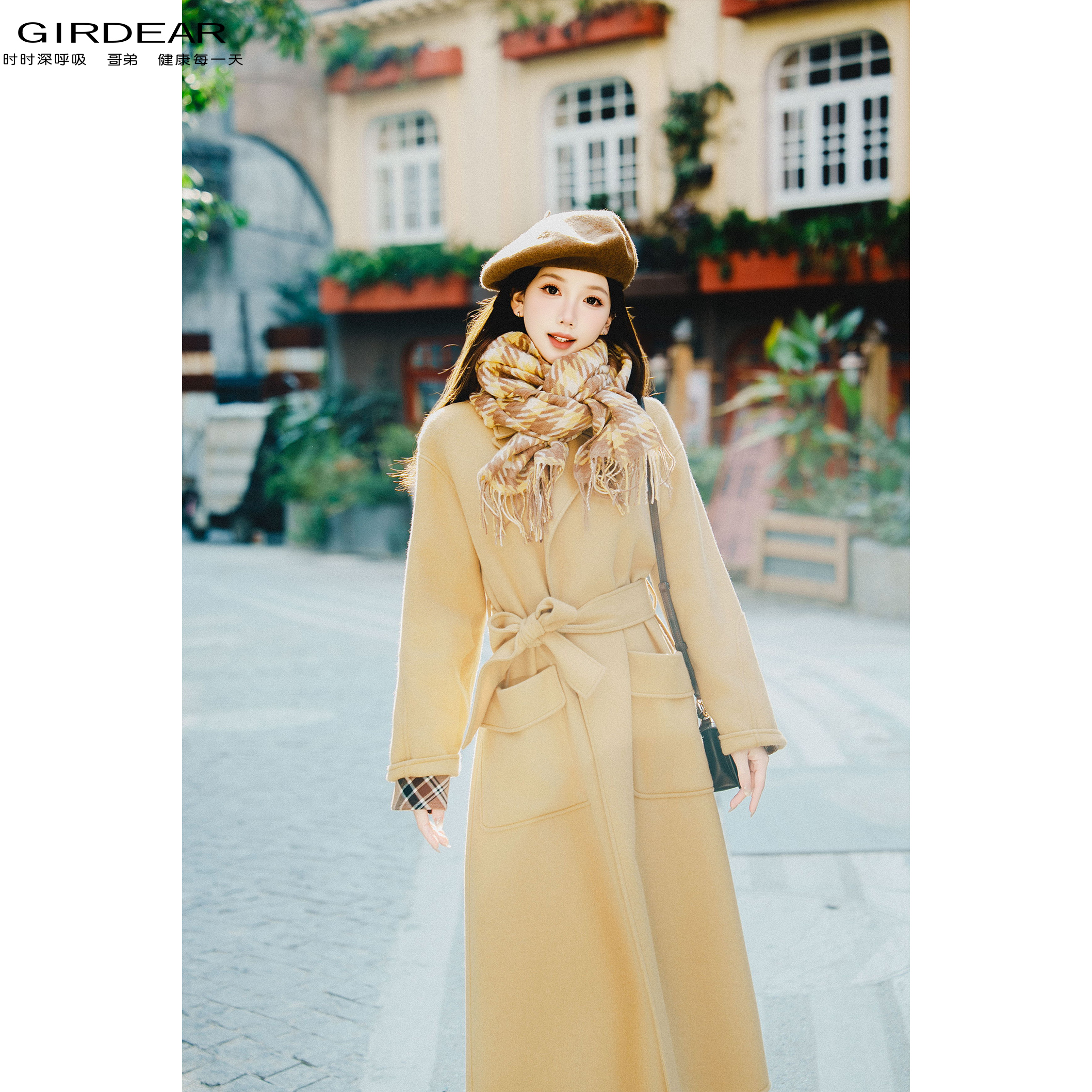 GIRDEAR/哥弟秋冬新款时尚简约气质百搭宽松长款毛呢大衣 1400640