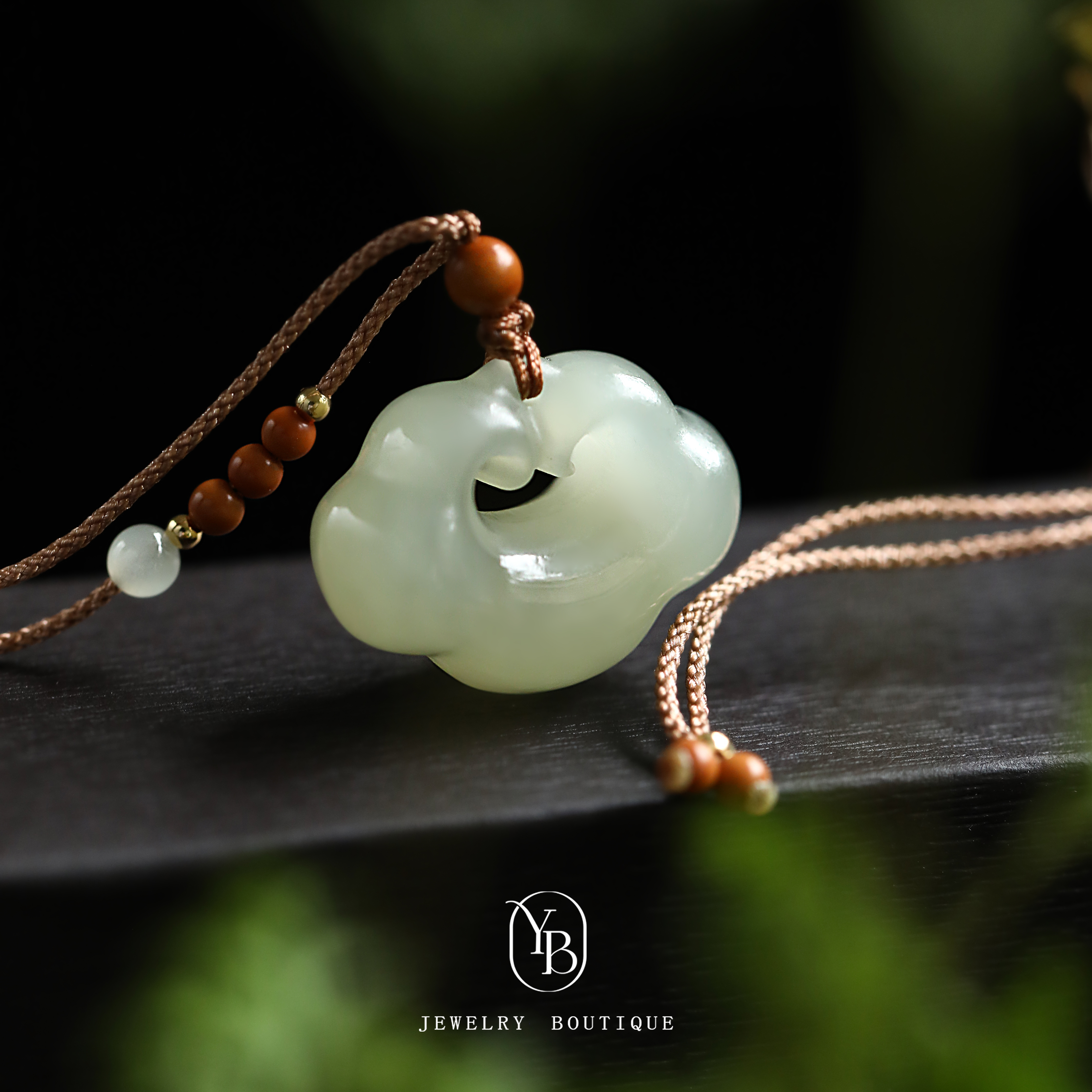 祥云厚如意锁和田玉吊坠编绳项链玉坠小众设计珠宝首饰简约手工