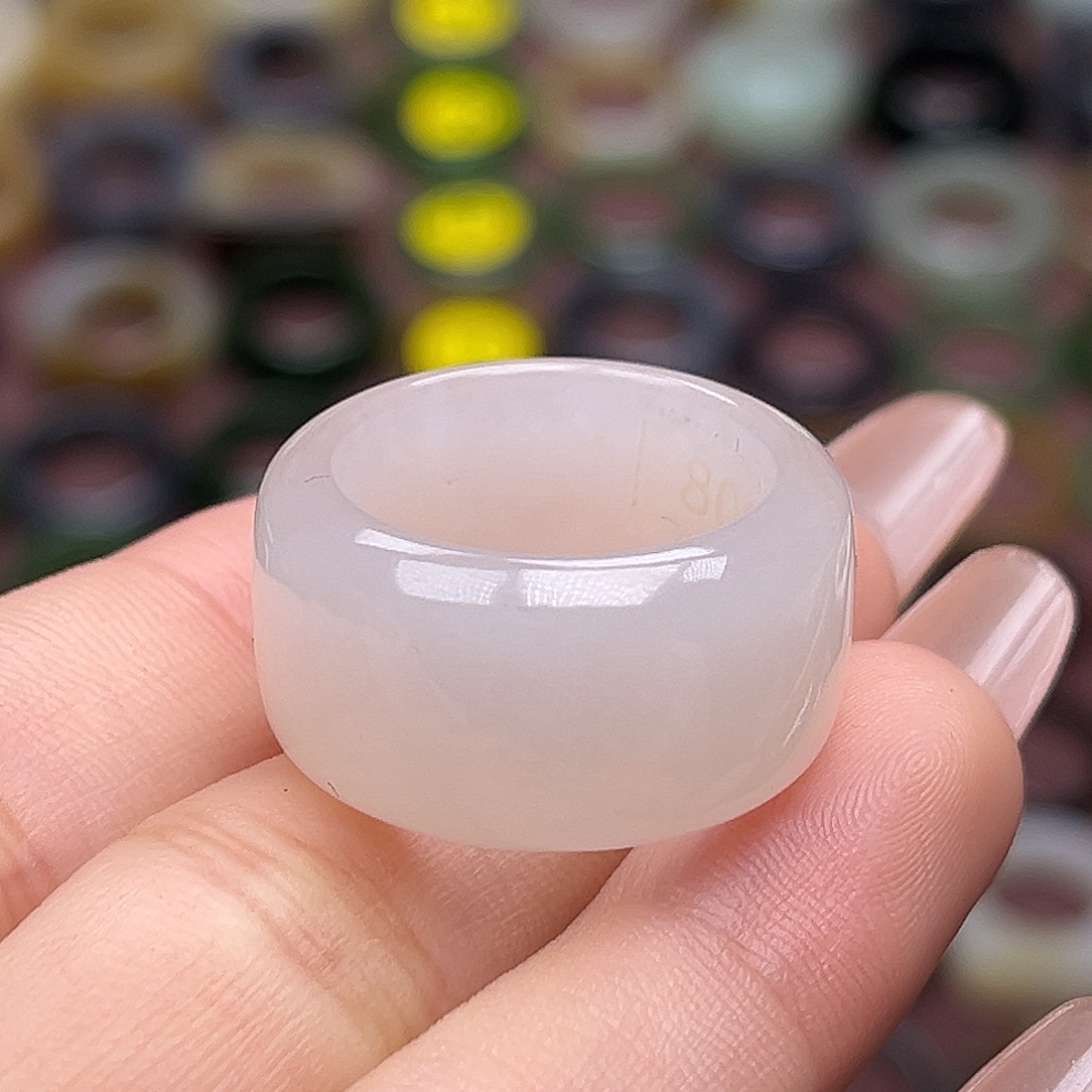 和田玉未镶嵌戒指17.9樱花粉