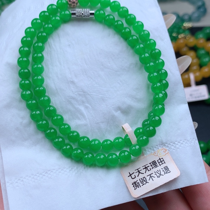 红***红缅料卡6正阳绿锁骨链