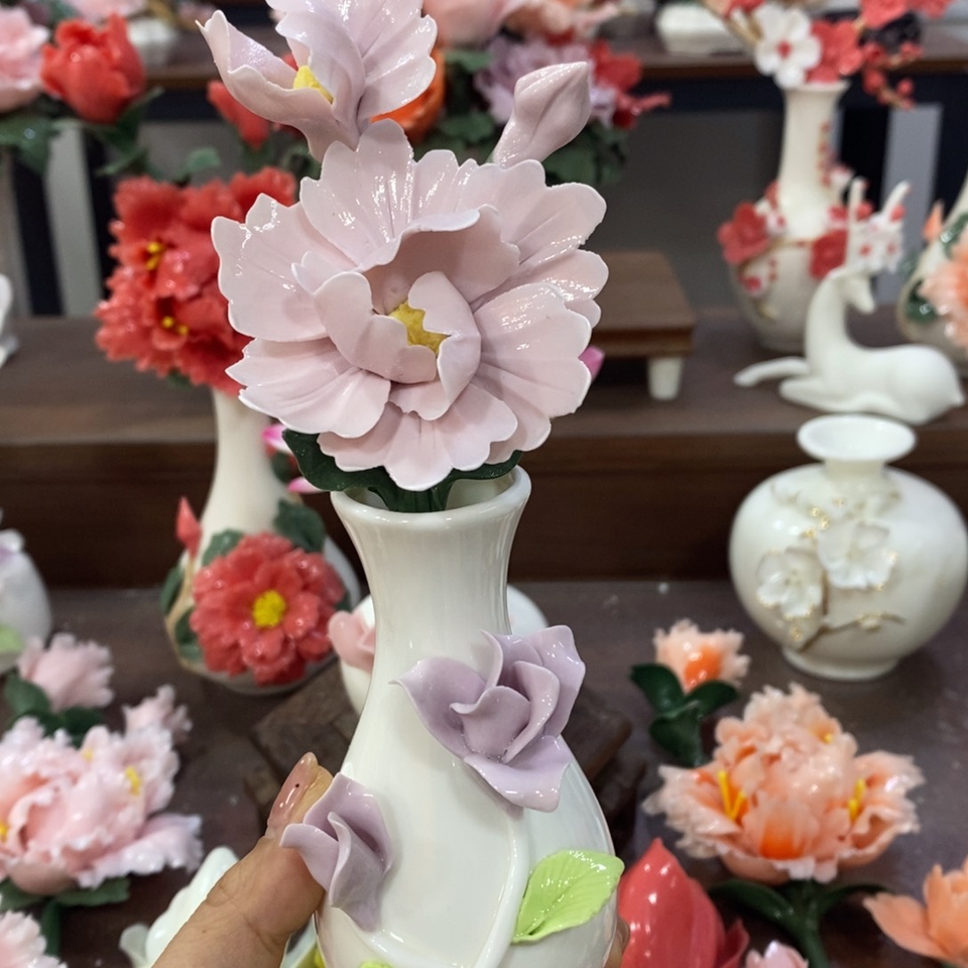 摆件陶瓷手工花摆件