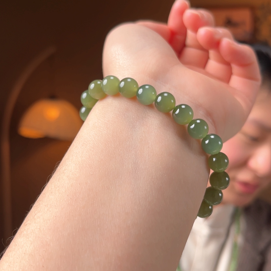 未镶嵌手串和田玉湖水绿猫眼8mm400