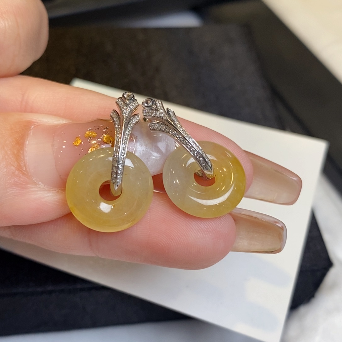 翡翠耳饰18K金镶嵌甜甜圈