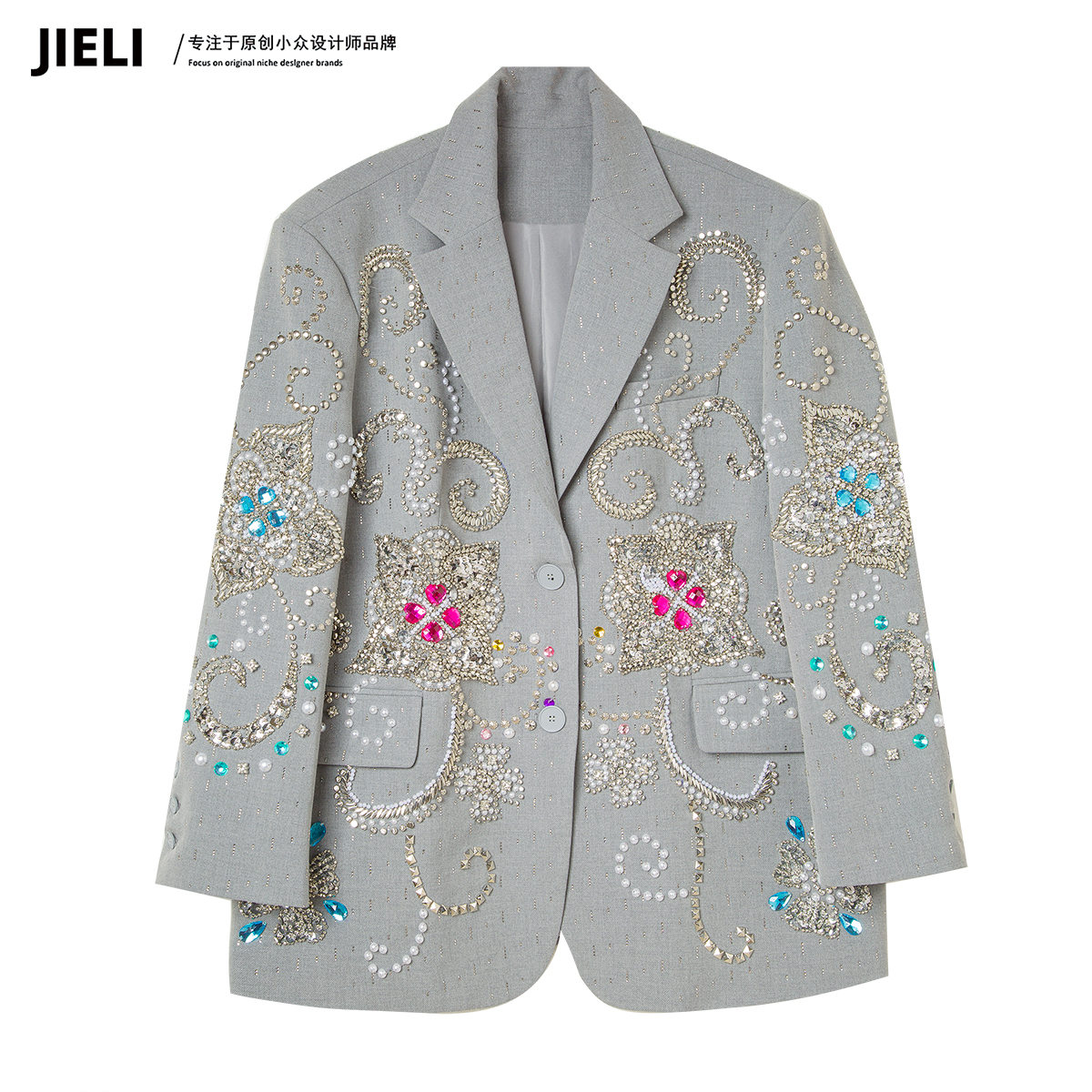 JIELI/街力众设计炸街高级感小众灰色西装外套女装女A7637