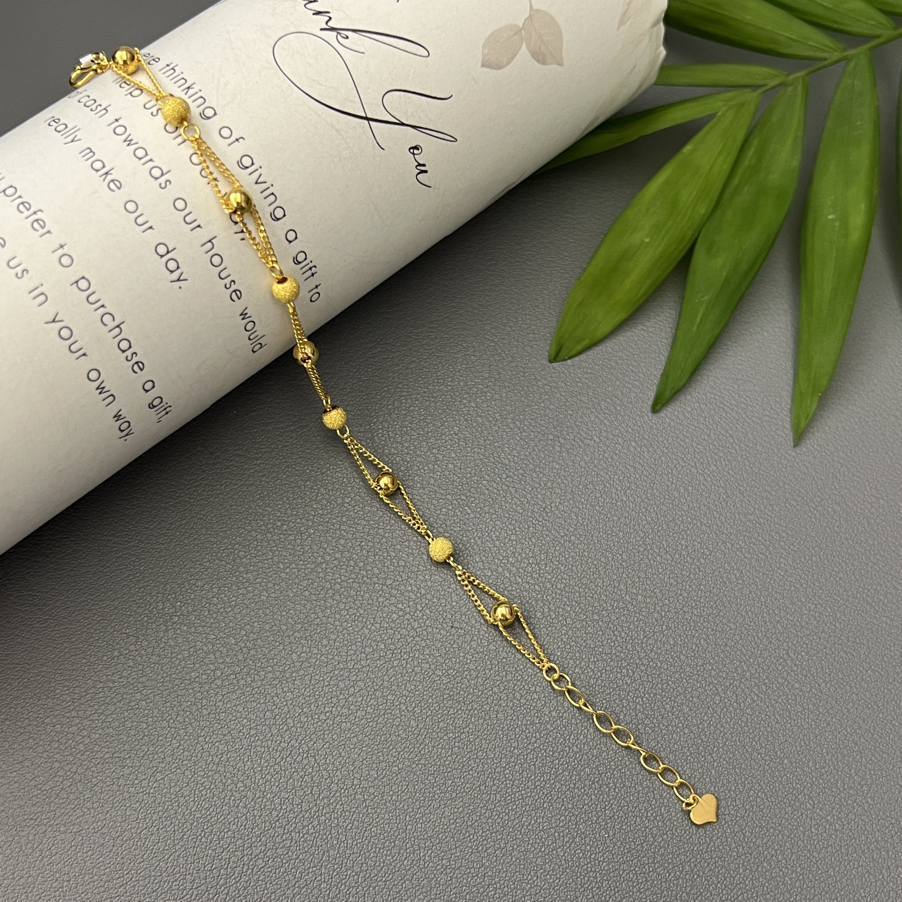 【磨砂光珠双股黄金手链】足金999手链多样性发一