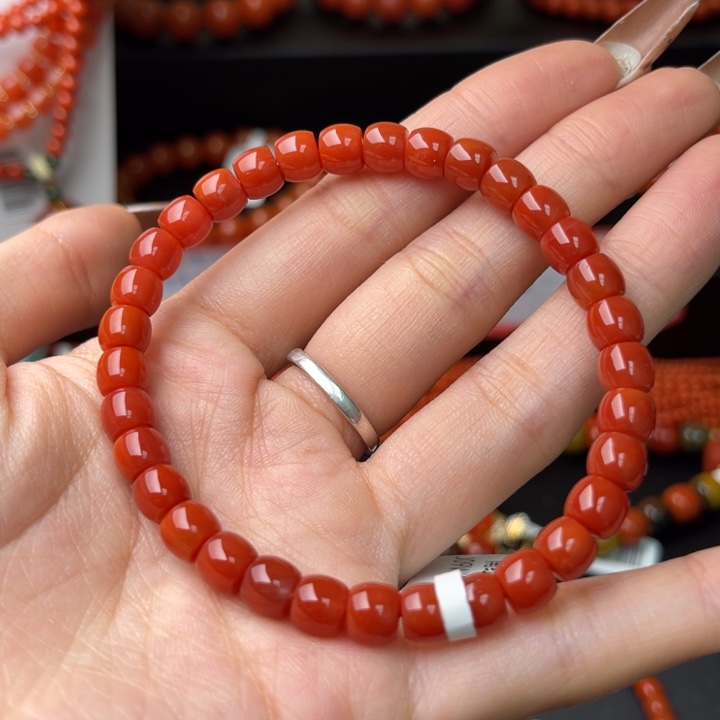 南红玛瑙未镶嵌南红玛瑙瓦西高品无纹锦红直切手串6mm