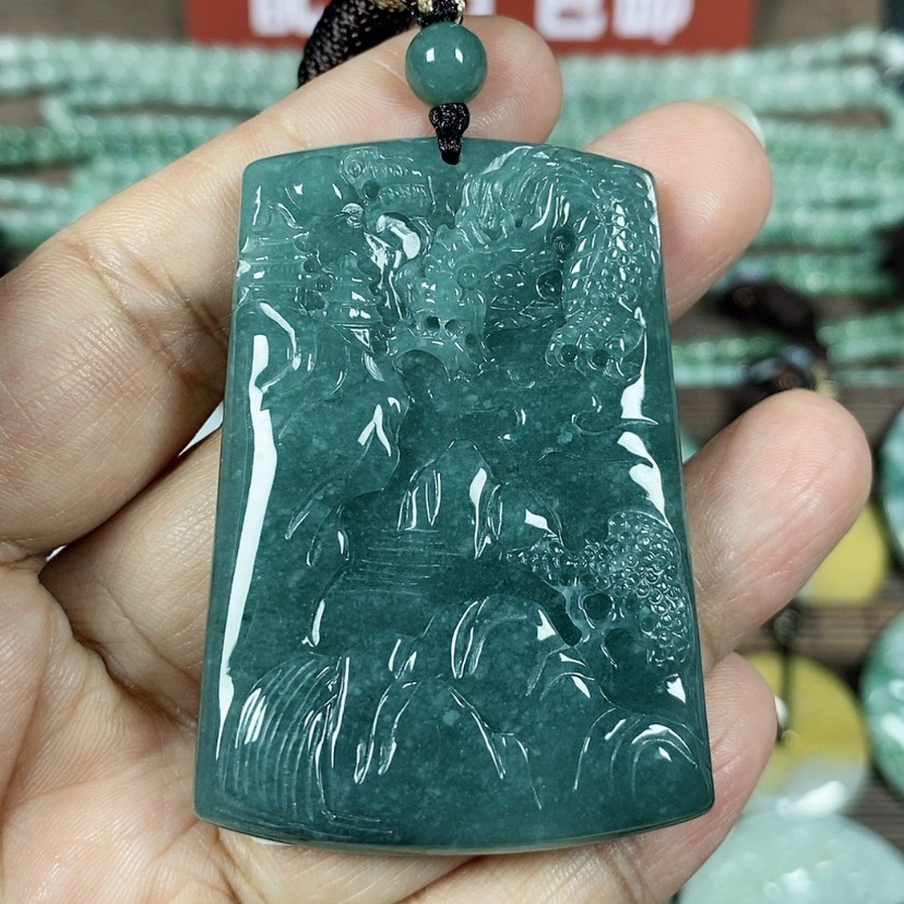 【闪购商品】翡翠颈饰未镶嵌玉吊坠翡翠玉双面山水龙牌