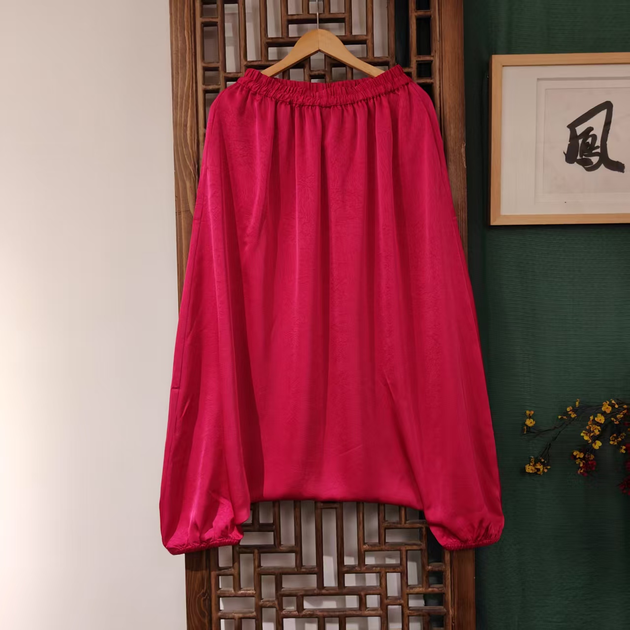 凤徕兮私人定制玫红色光板全松紧垮裤（HK25007）单