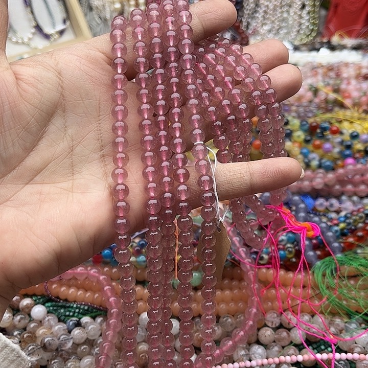 玛瑙/玉髓珠宝半成品未镶嵌一条6mm红草莓晶