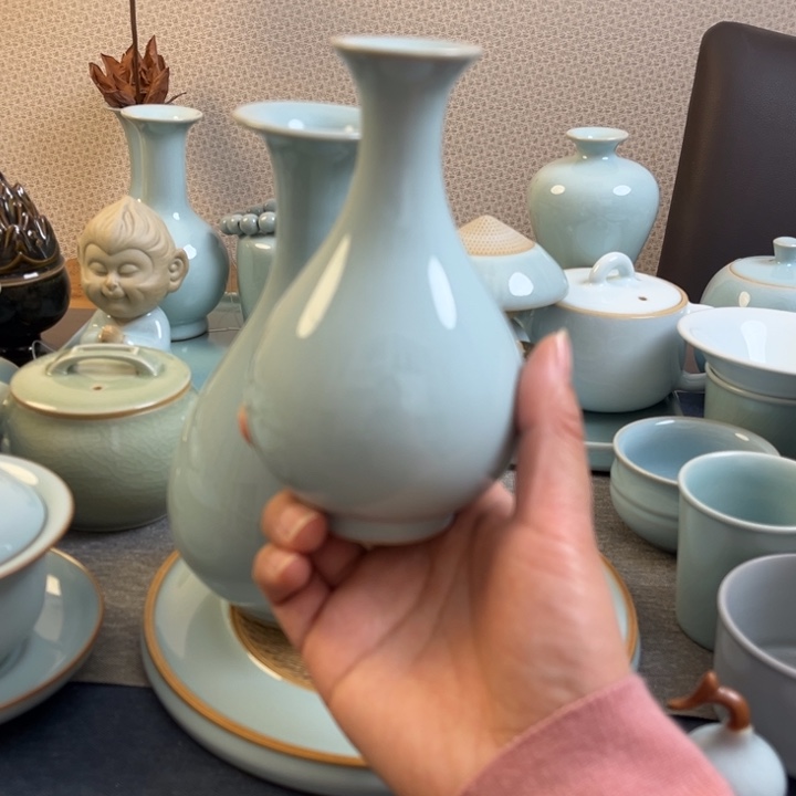 汝瓷天青玉壶春瓶一级全品