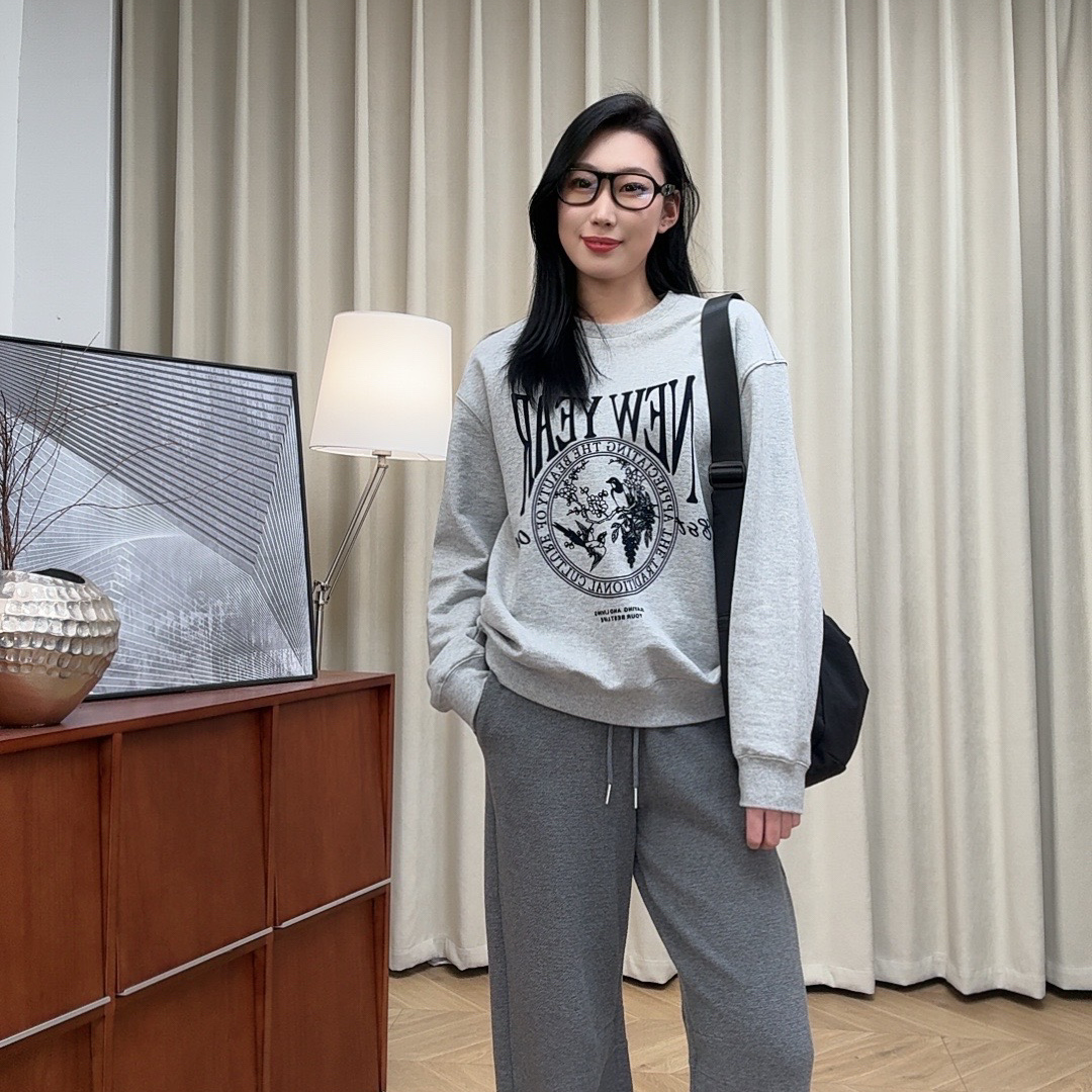 【若若美】X-2112喜上眉梢字母印花圆领套头卫衣百搭休闲毛圈上衣