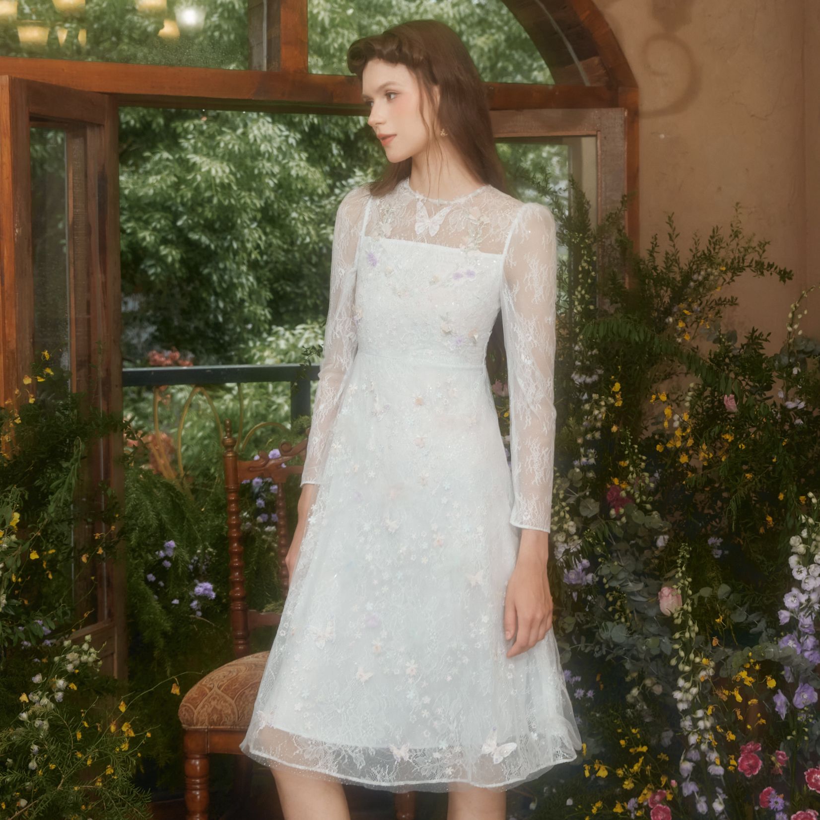 【高高甄选】Marie Elie【蝴蝶精灵】钉珠长袖连衣裙EAE12M29255