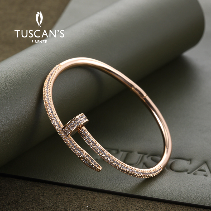 TUSCAN'S 铜合金合成锆石手镯 气质轻奢镶钻简约时尚百搭手镯时代