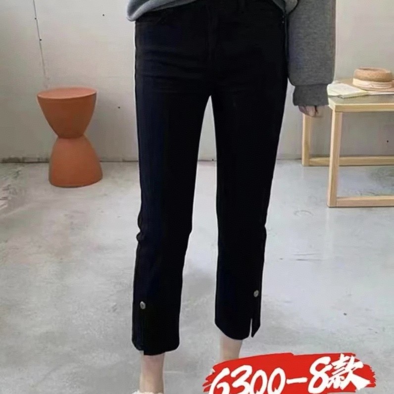 凡凡*黑色烟管裤女韩版直筒裤高腰遮肉显瘦九分裤子
