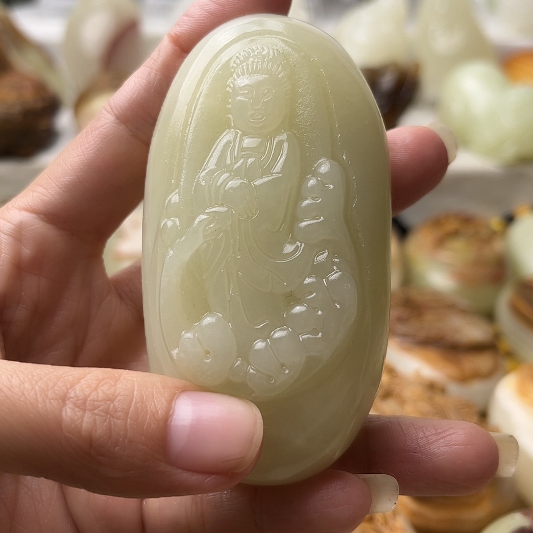 石材古青石不退换观音微瑕