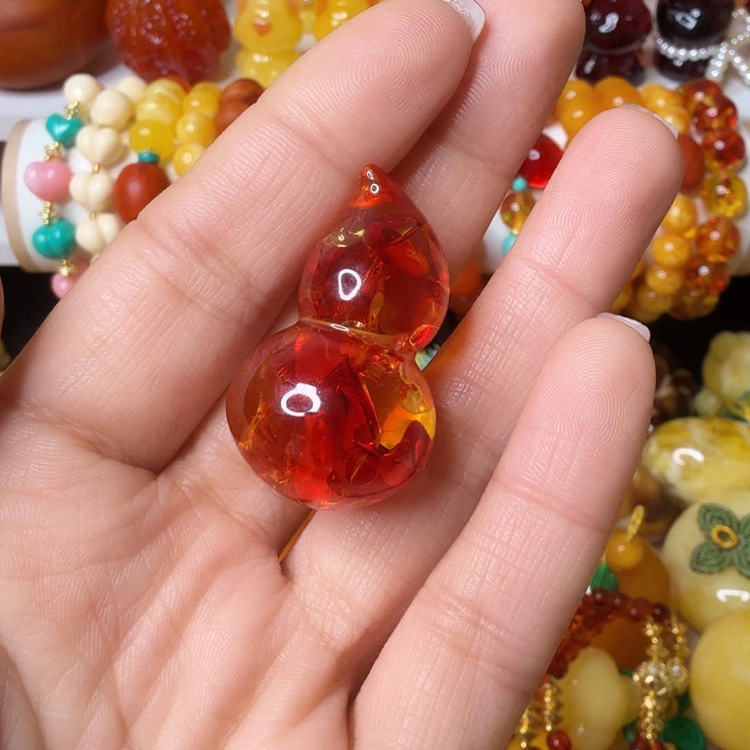 看***景非金属花珀葫芦单颗