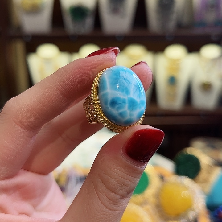 针钠钙石（海纹石）戒指银S925镶嵌戒指