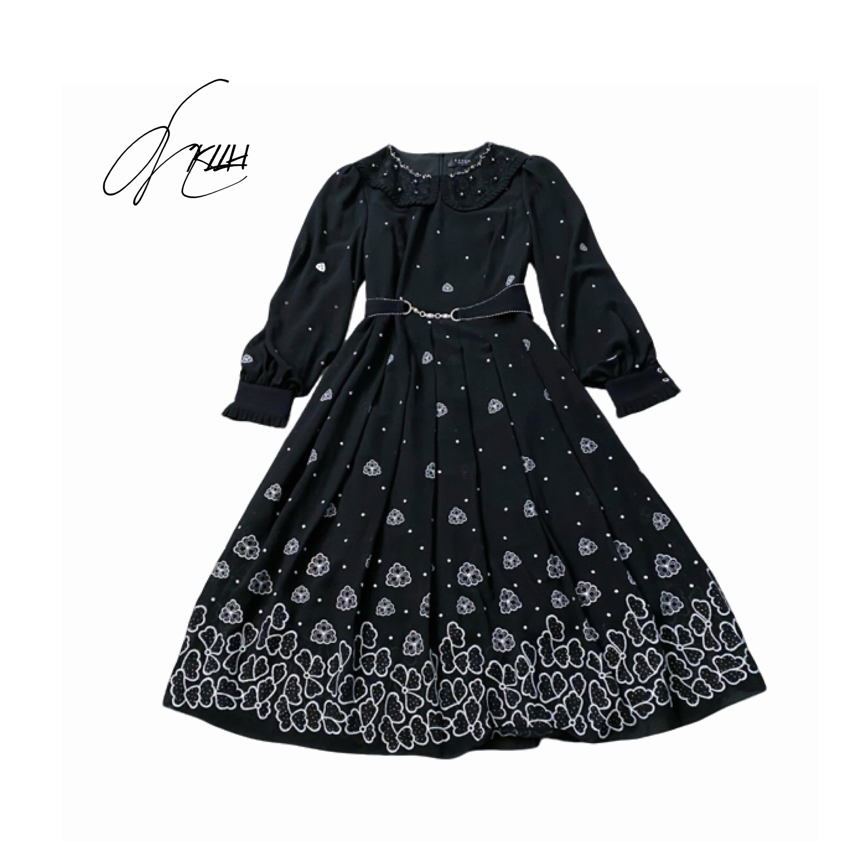 新款优雅气质绵刺绣连衣裙长袖显瘦2DB5G8621