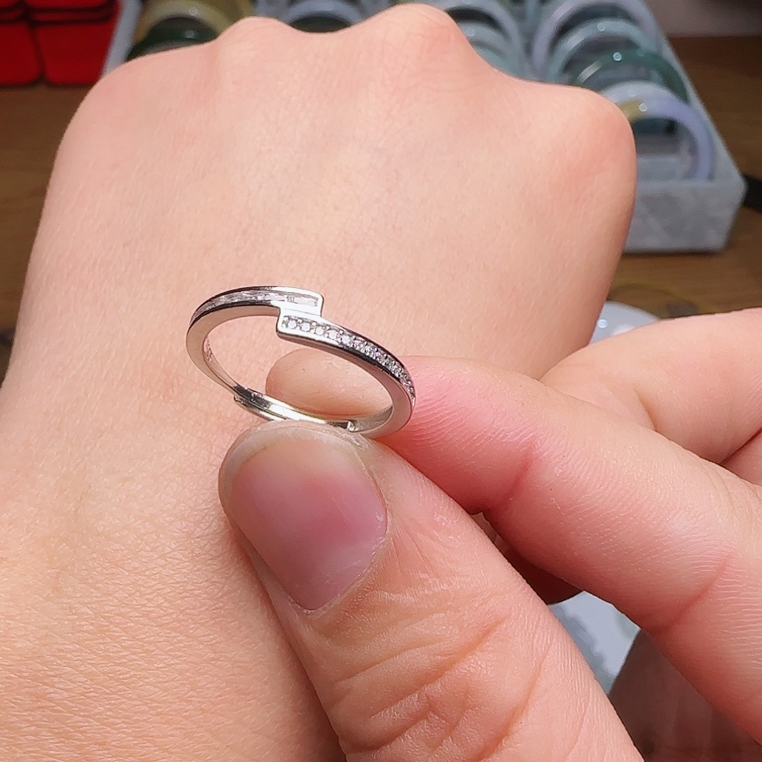 锆石戒指银S925镀金镶嵌