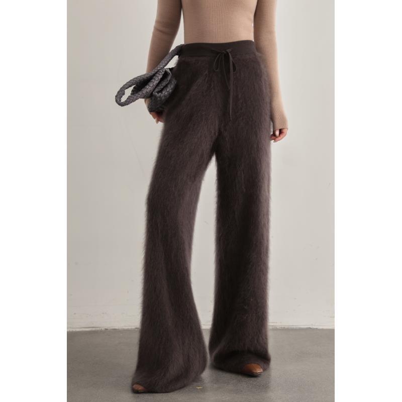 【阔腿羊绒裤】宽松高腰保暖山羊绒拉毛休闲裤厚款百搭时尚外穿纯色