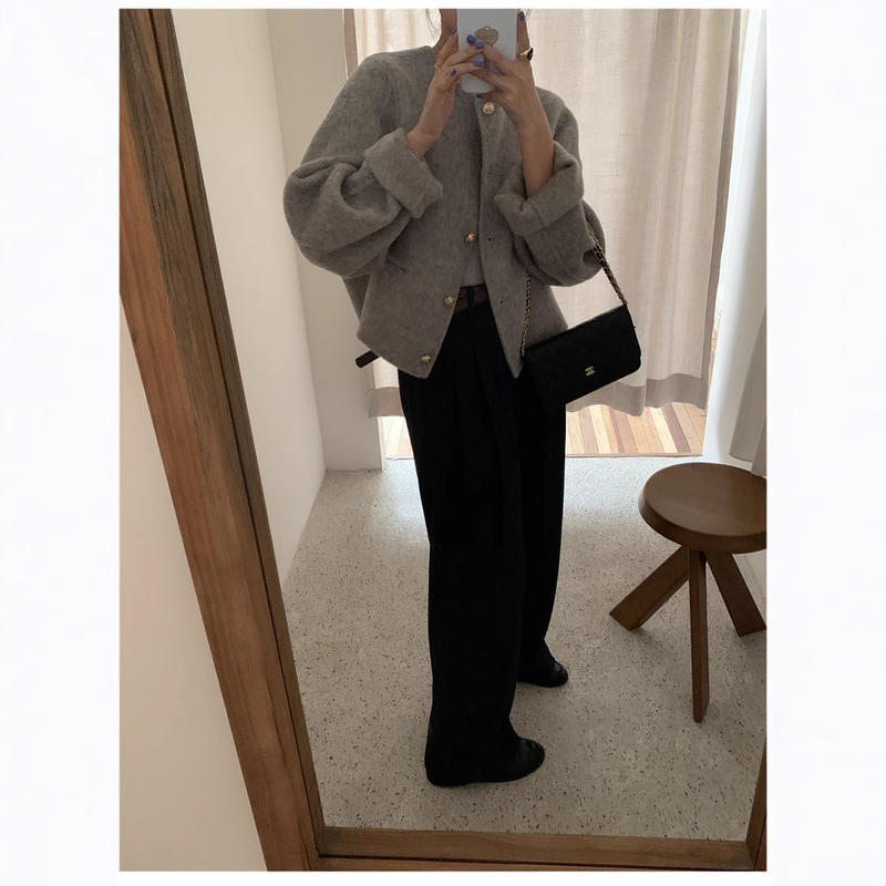 【莫吉托】率性潇洒小香风羊毛大衣气质短款圆领外套显瘦小个子秋冬