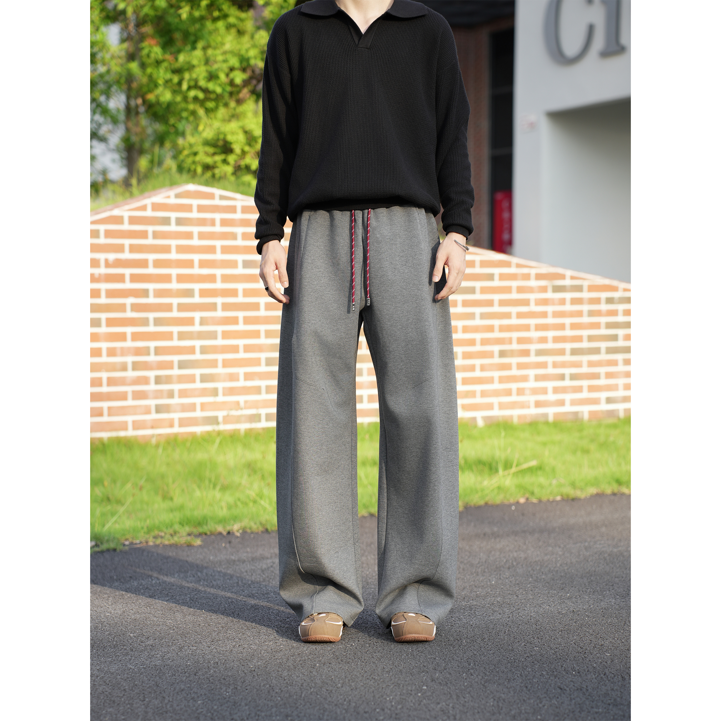 【川田】秋冬新款直筒休闲裤男女百搭透气宽松垂感长裤复古简约阔腿