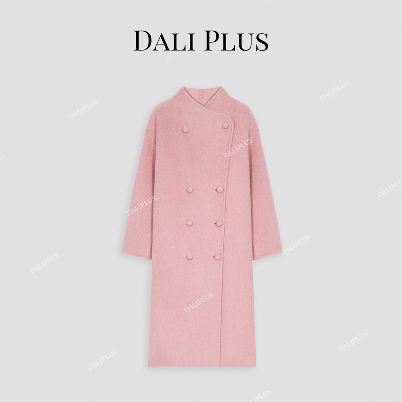 DALI PLUS【牦牛绒桑蚕丝】优雅大气桃粉色斜襟双面呢大衣-D4YW0007