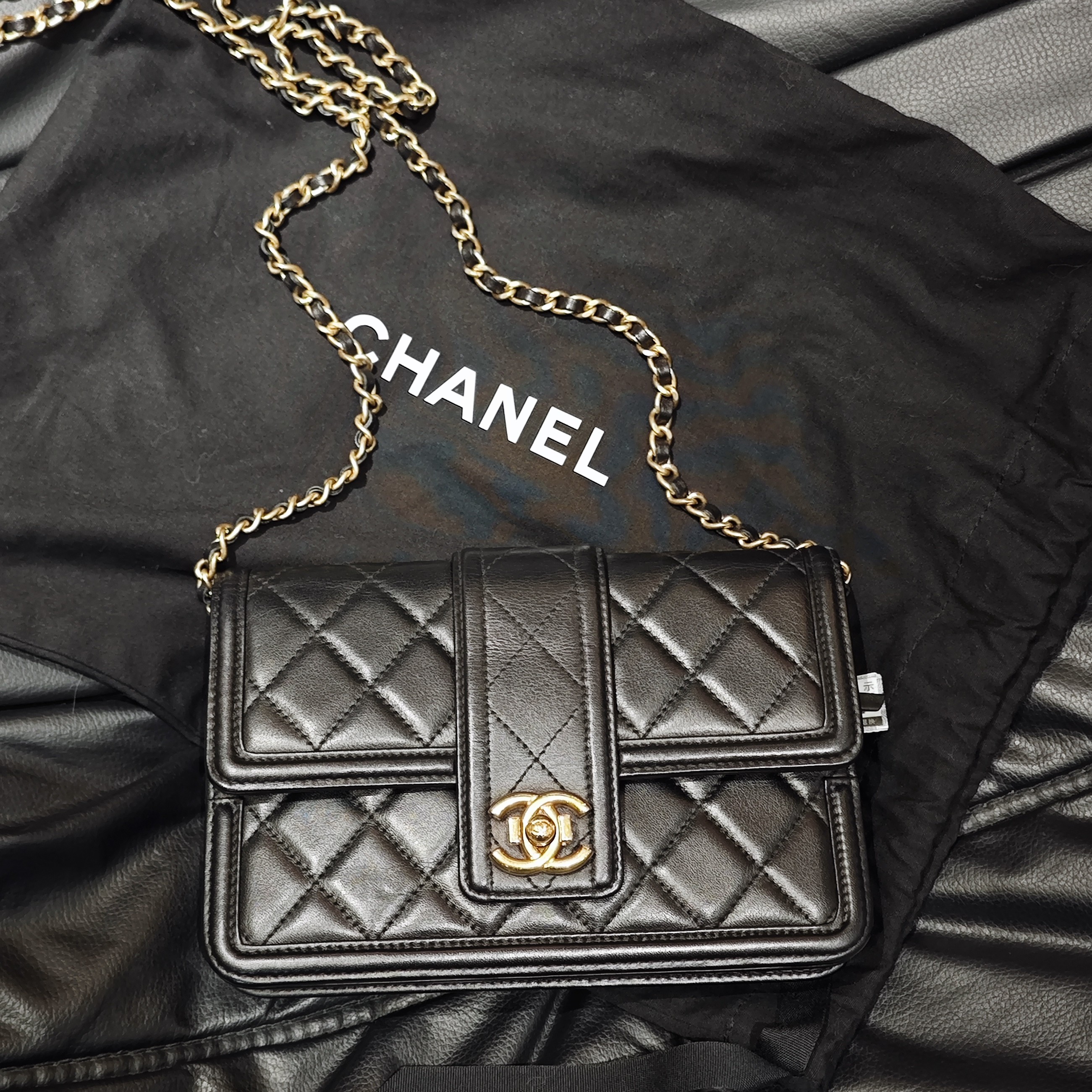 99新 Chanel/香奈儿 奢品阁/香奈儿 黑金翻盖CF链条包