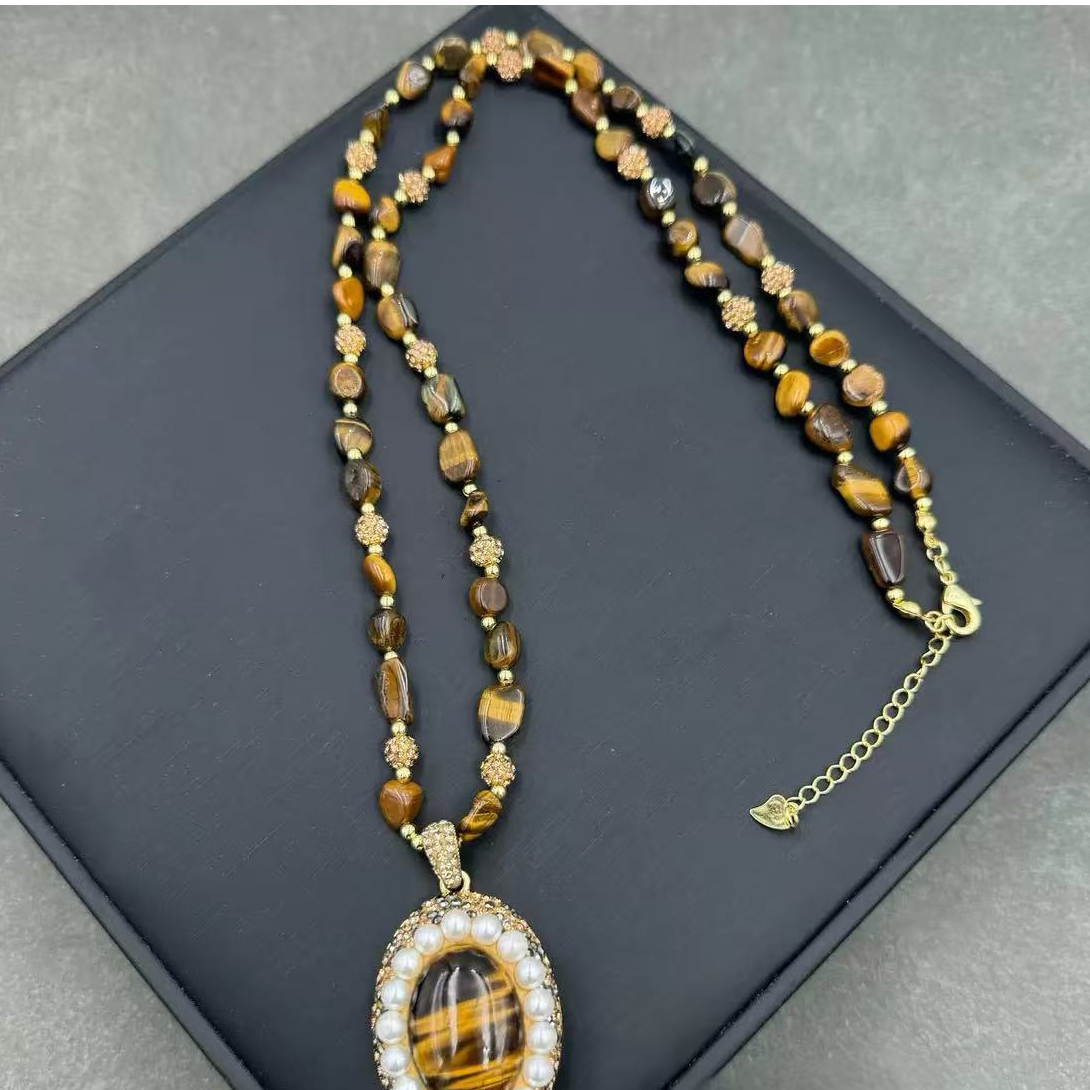 铜合金亚克力项链 高级精美百搭虎晴石项链1