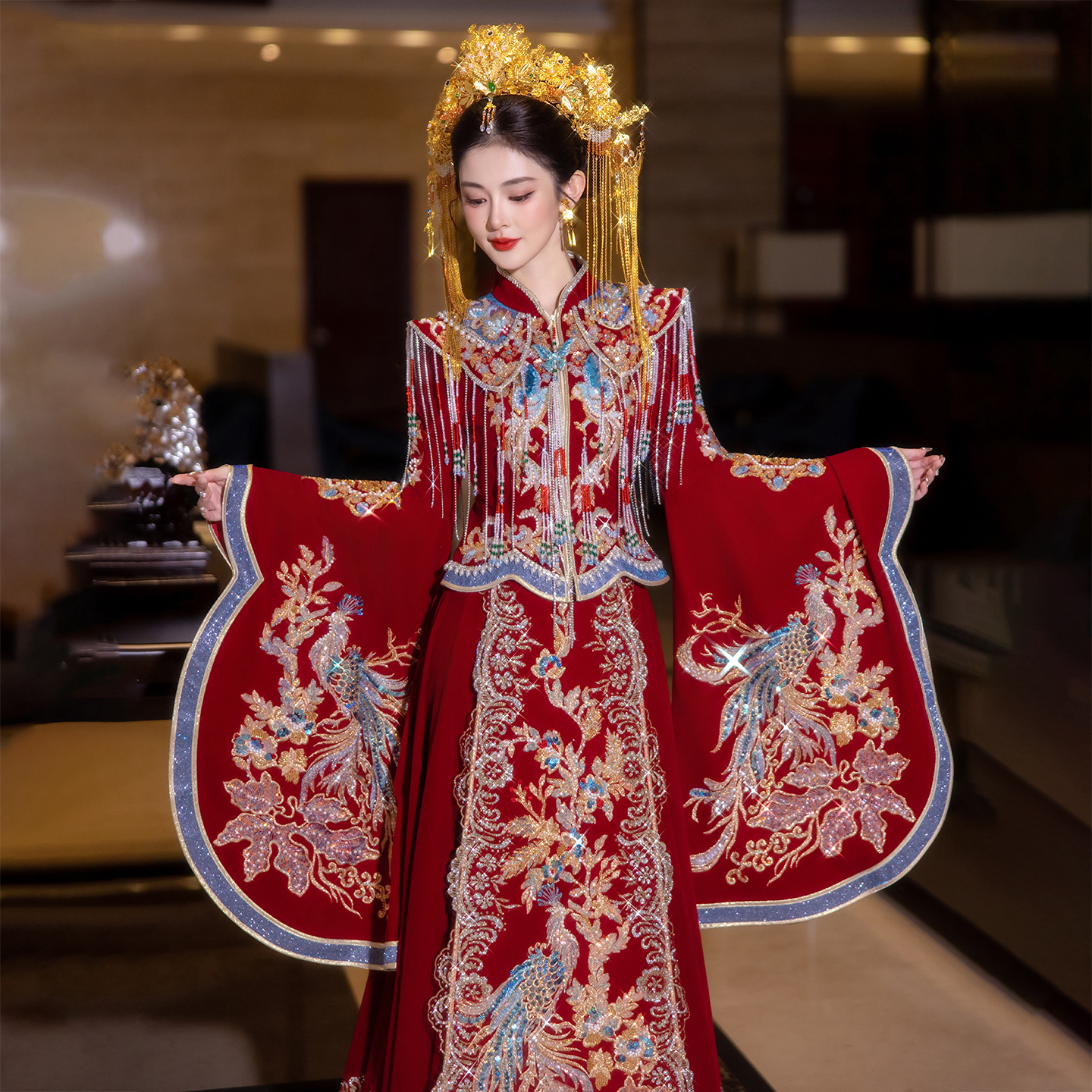 奢华秀禾服宽袖中式新娘嫁衣2025新款结婚高级凤冠霞帔国风龙凤褂