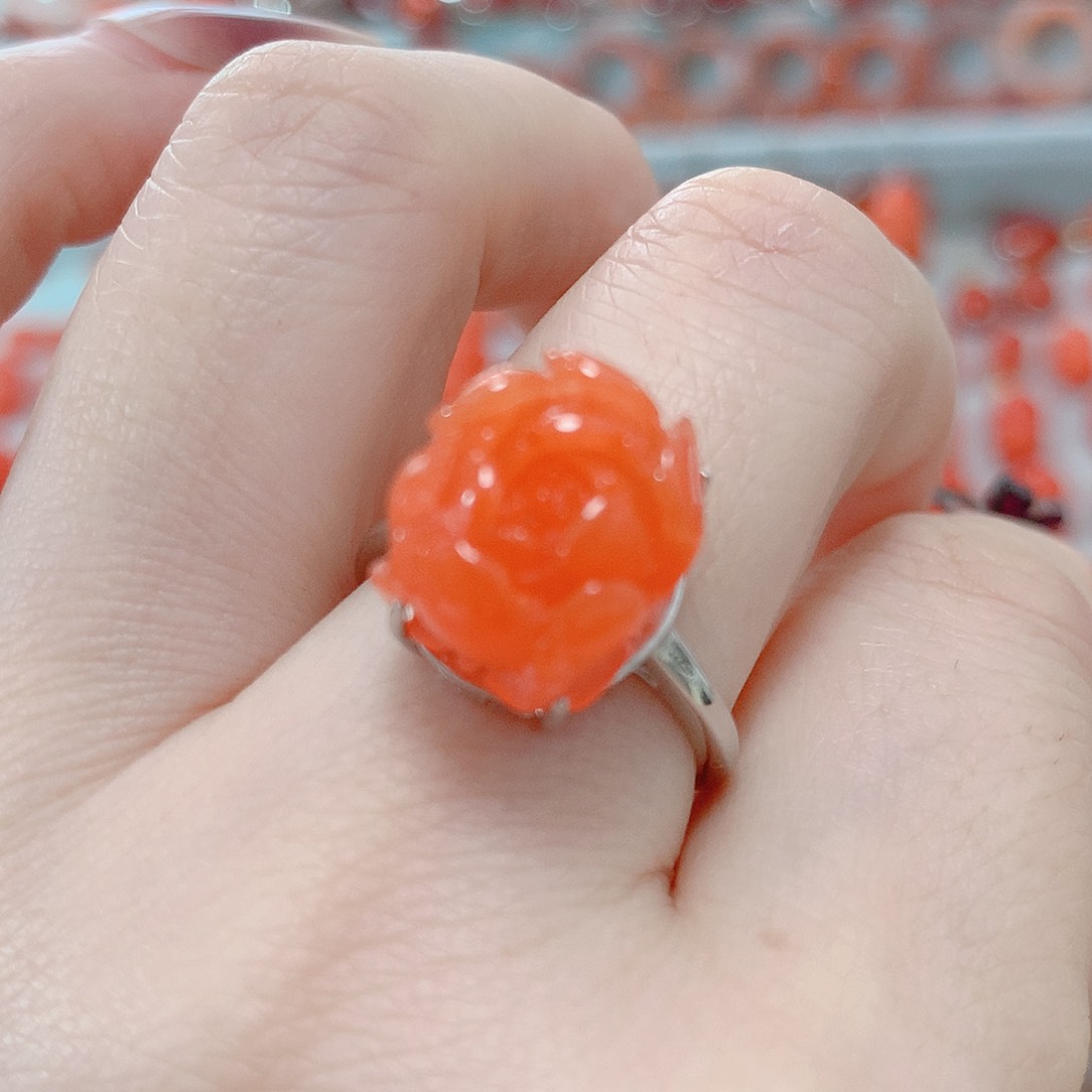 南红玛瑙戒指银S925镶嵌