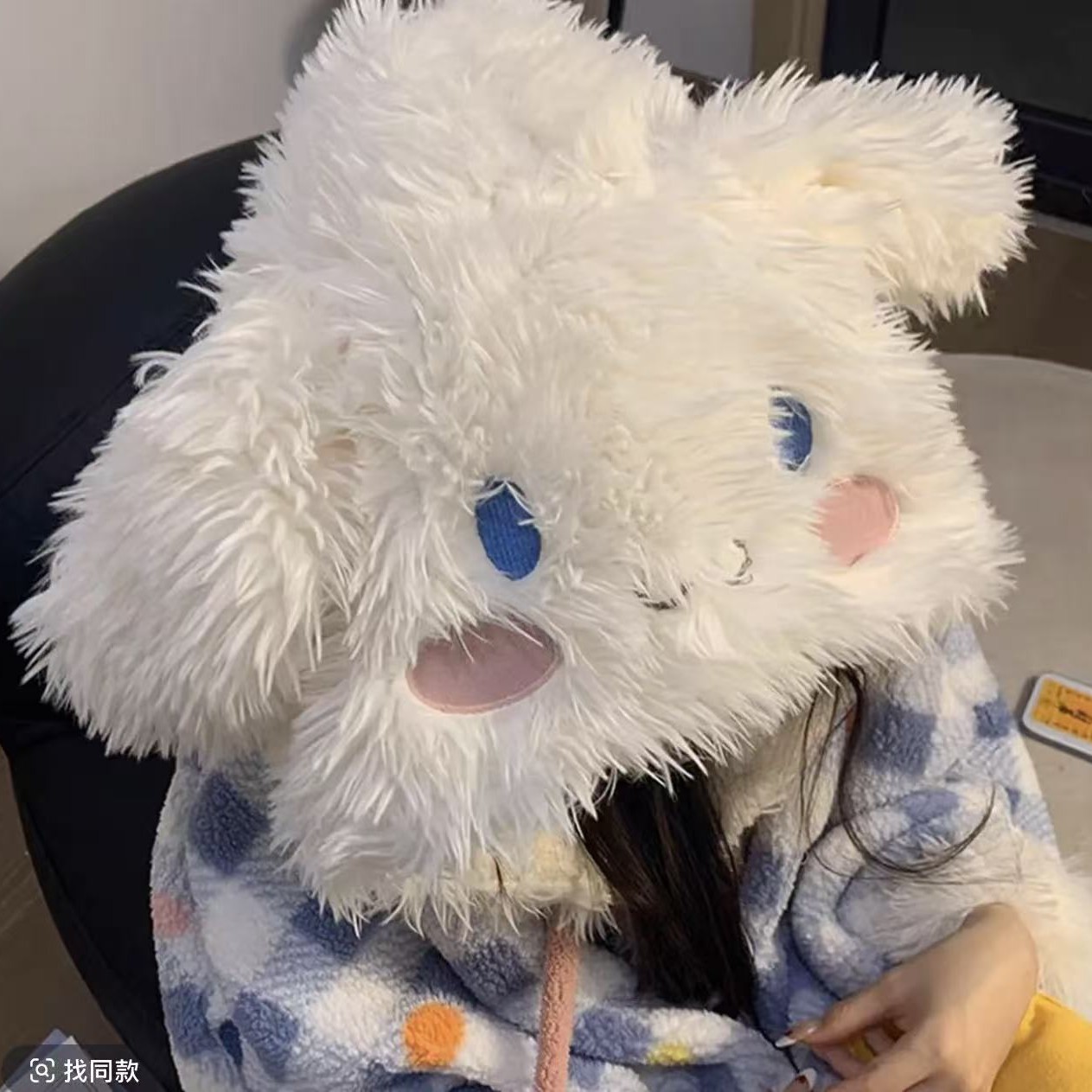 格子蓝披风大码250斤睡衣女舒适休闲家居服