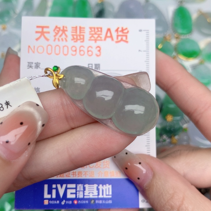 翡翠18K金镶嵌颈饰豆子