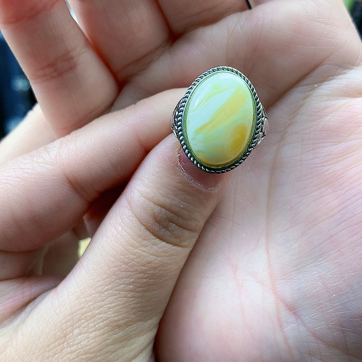 琥珀裸石银S925镶嵌戒指