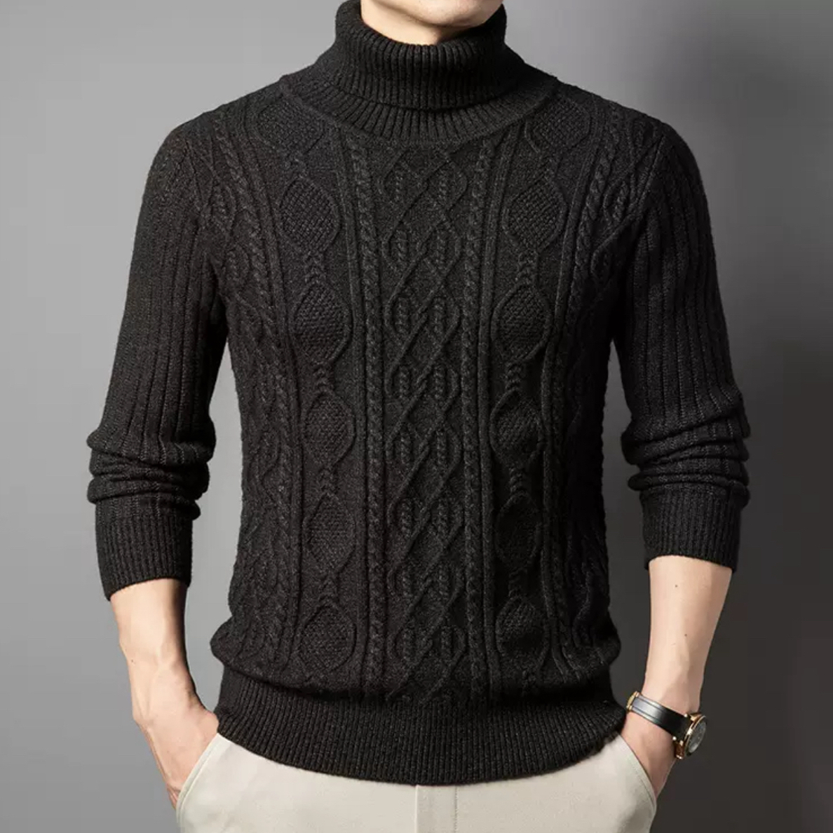 【重磅加厚专柜同款】男士冬季加厚提花翻领高领时尚羊毛针织衫8888