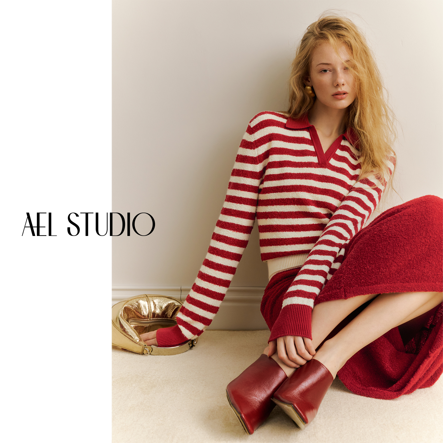 AEL原创圣诞条纹羊毛毛衣套装女2025秋冬高腰半身裙套装AS5DM903