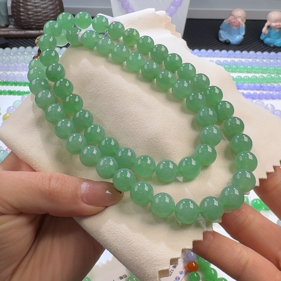 翡翠手链未镶嵌冰胶湖水绿长串10mm