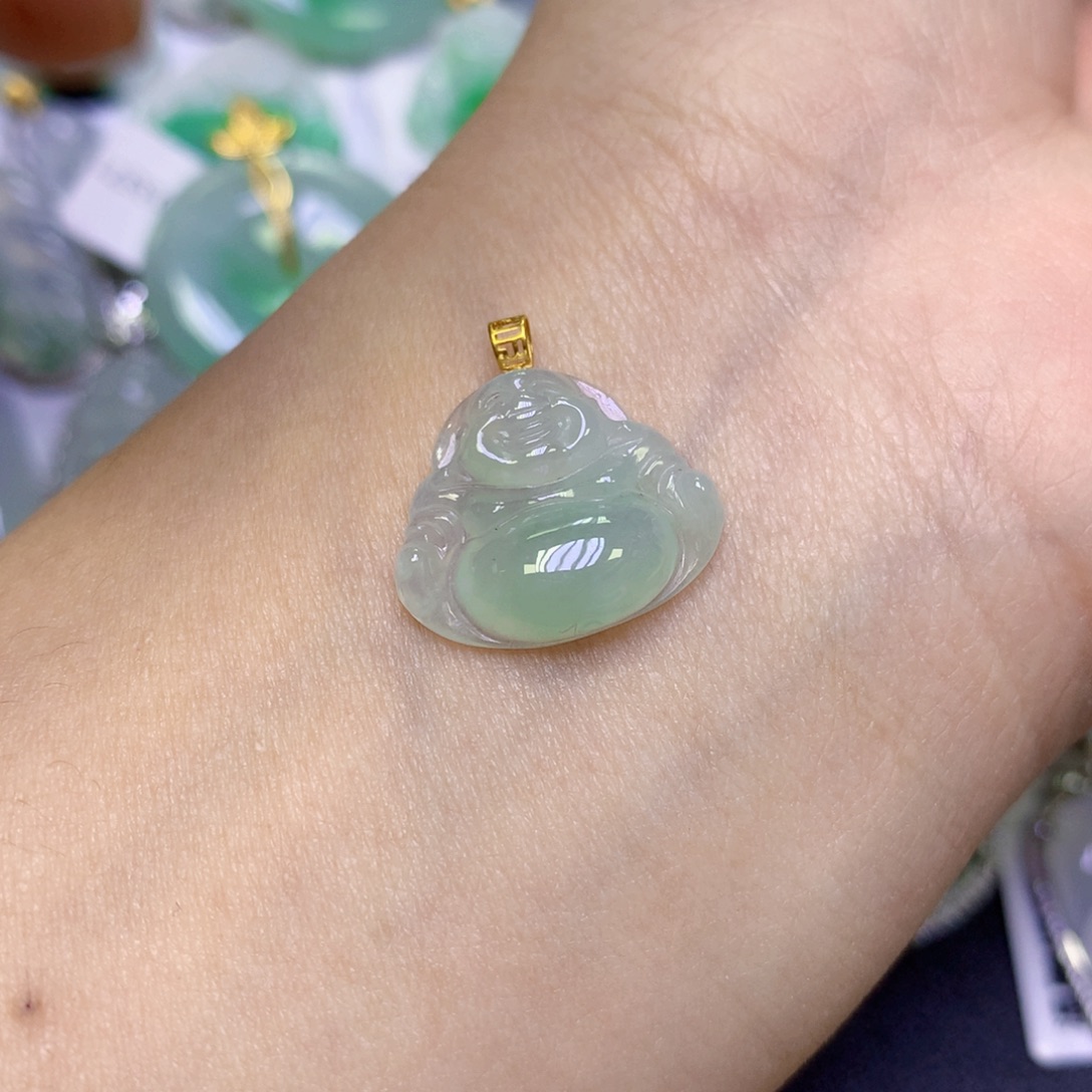 翡翠18K金镶嵌颈饰天然缅甸翡翠a货百元以上9元证书费自理