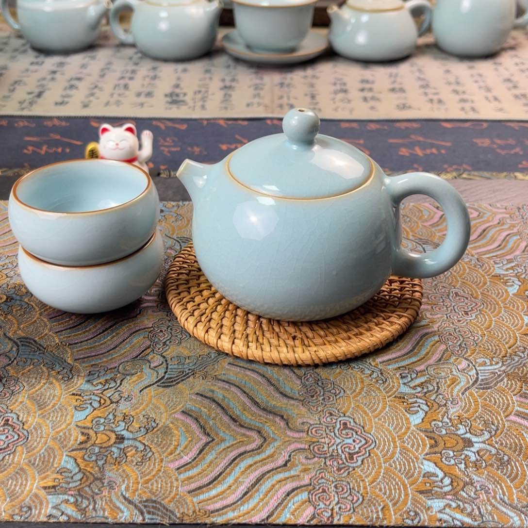 天*泽天青釉五个客杯➕西施壶