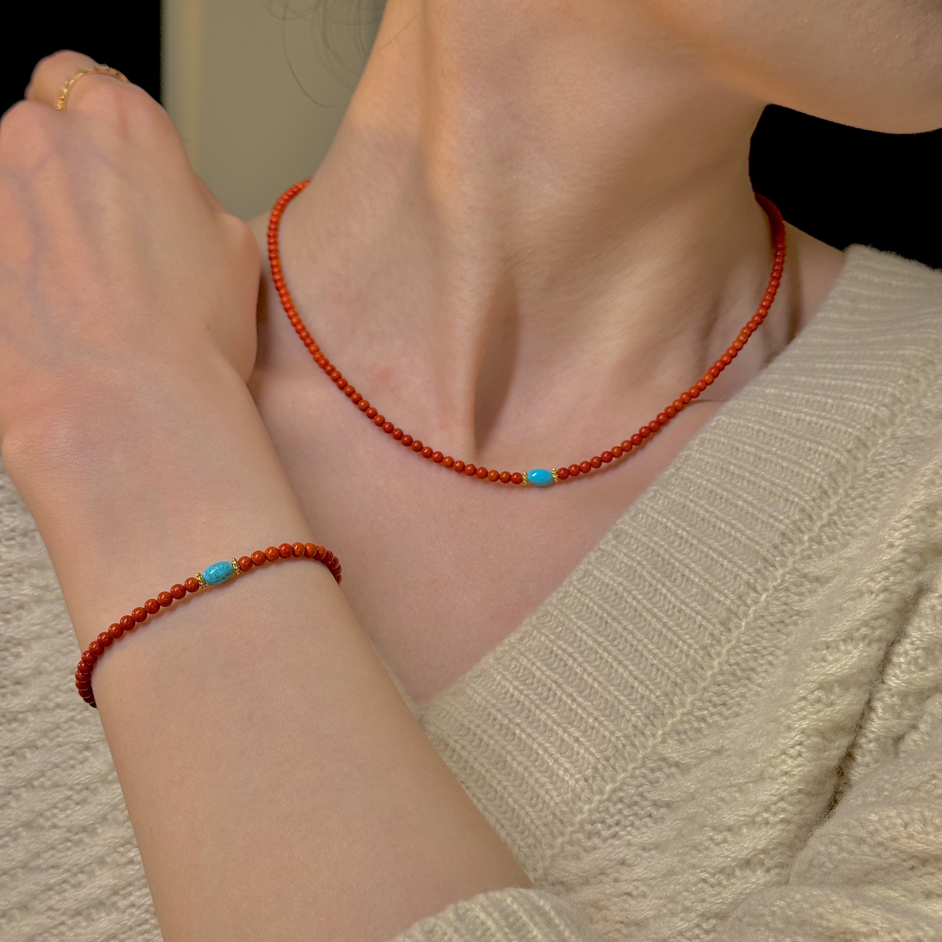 链子925银 【柿柿如意】套装百搭高级轻奢手工手编手链项链女神情侣